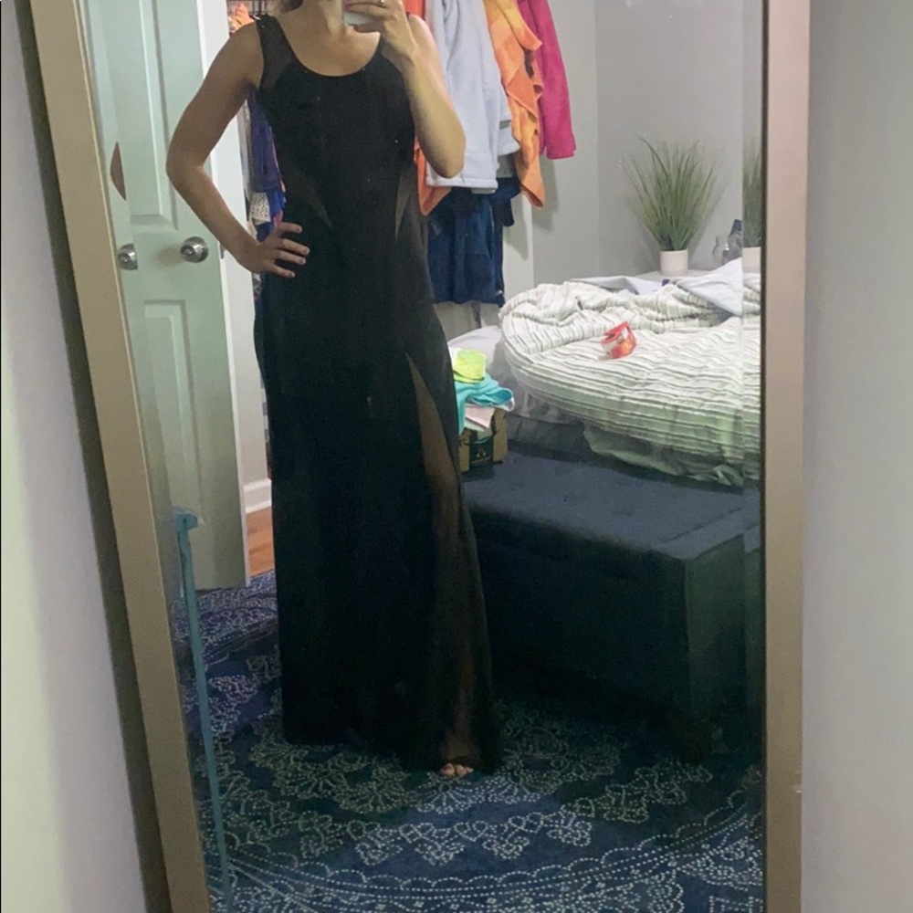 Maxi Black Stretchy Dress Open Back XS
